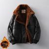 Мужская ретро мотоциклетная куртка из овчины на зиму 2025 - Толстая, теплая кожаная