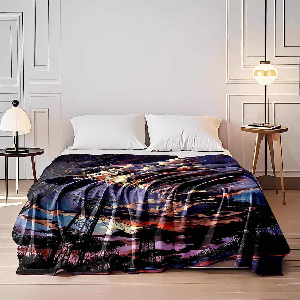 Stormy Sky Illustration with Power Lines Flannel blanket for bedroom, living room, sofa, and nap sofas