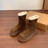 Women's Retro Khaki Fleece-Lined Snow Boots with Thick Soles - Warm & Fashionable Cotton Footwear for Autumn & Winter