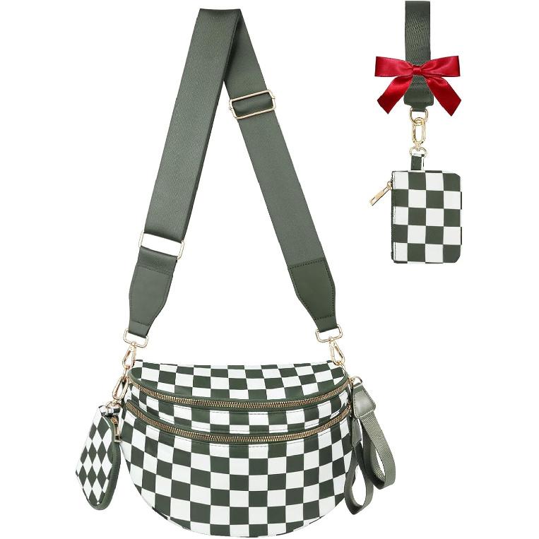 Cross Body Bag for Women Checkered Crossbody Bags Bum Bag for Women Fanny Packs for Girls Small Nylon Checkered Purse Trendy Shoulder Pouch for