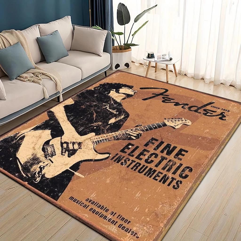 3D Ретро лого Fender Гитарные Инструменты Музыка Ковер Коврик для Гостиной Спальни Дома Декорация Дивана, Детский Нескользящий Напольный Коврик