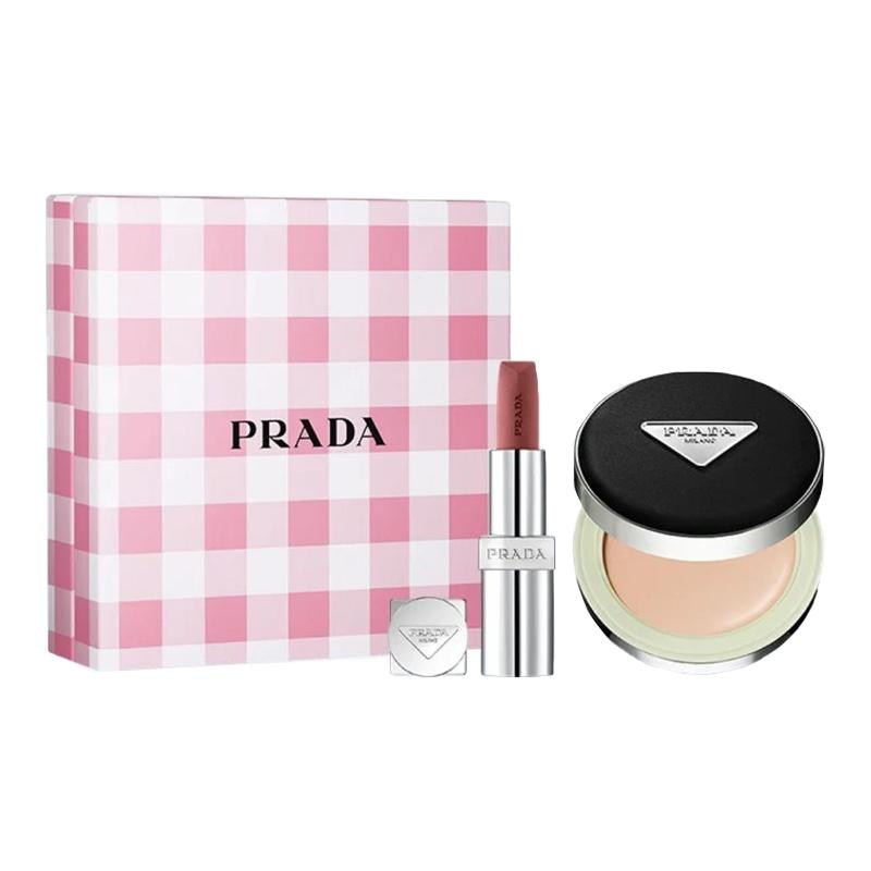 Prada Набор косметики Помада аэроподушка Набор из двух предметов: матовая помада помада #B107 3,8 г + оригинальный легкий новый тон кожи легкий кушон-тональная основа #LC5 12 г