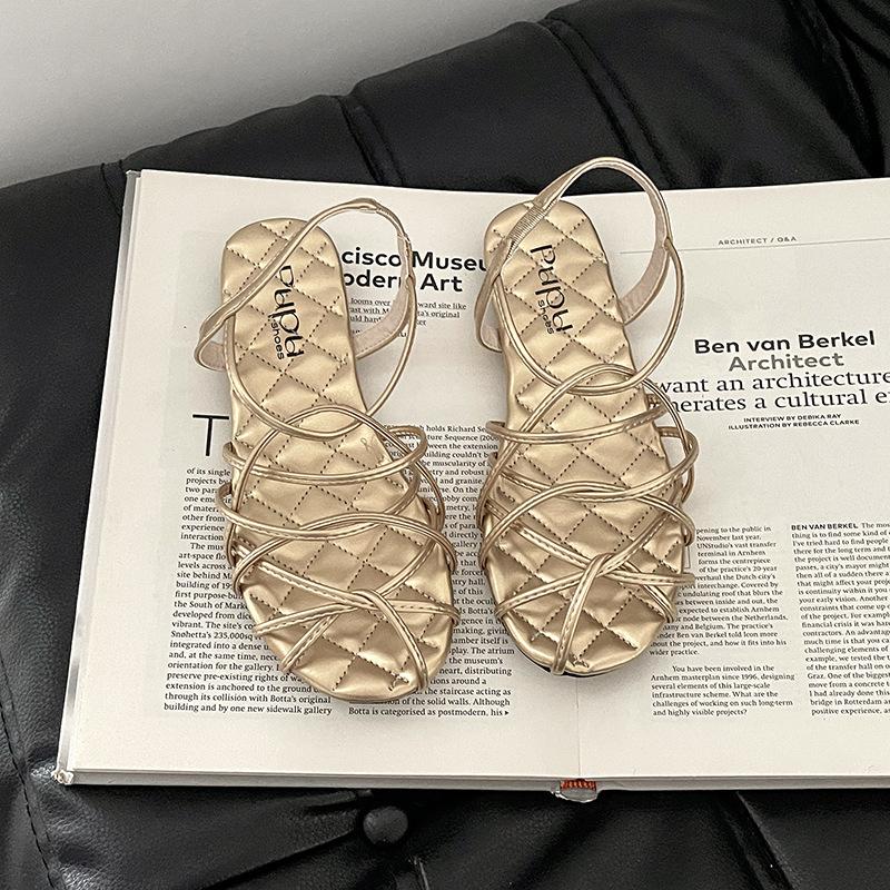 Модные французские ретро-стиль ремешок комбинация плоские римские сандалии женские летние корейская версия универсальные сандалии на ремешках темперамент