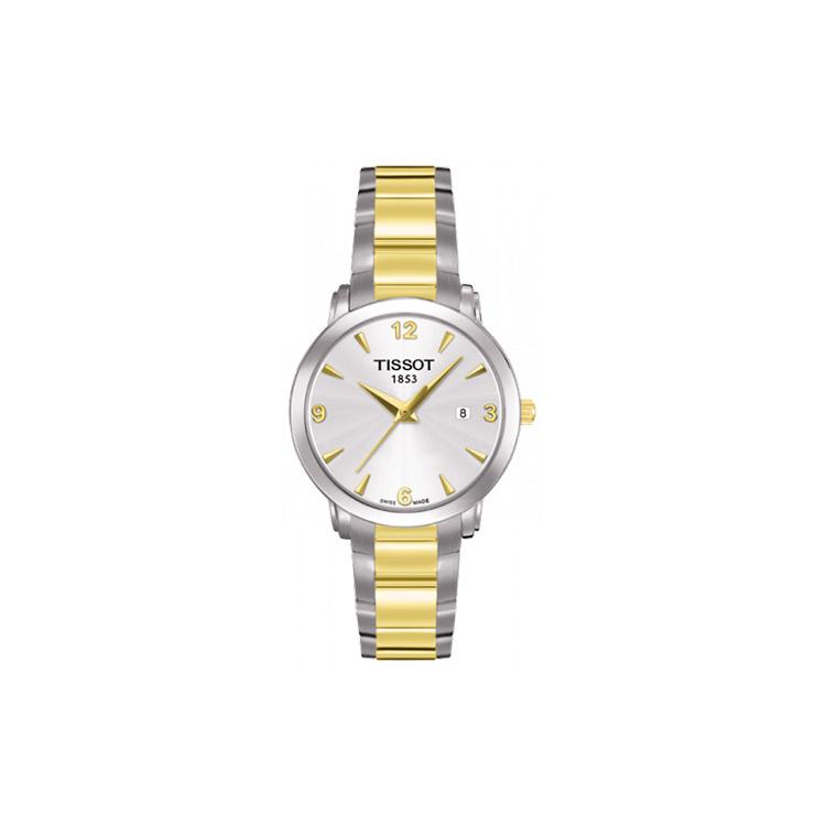 Tissot Женские часы с кварцевым механизмом Серебристый циферблат Корпус из нержавеющей стали Ремешок из нержавеющей стали с покрытием 18K золотом T057.210.22.037.00