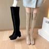 Fashion New 2024 Autumn Winter Stretch Over The Knee Boots Women Fashion Suede Round Toe Square Platform Shoes Thick Heels Long Booties