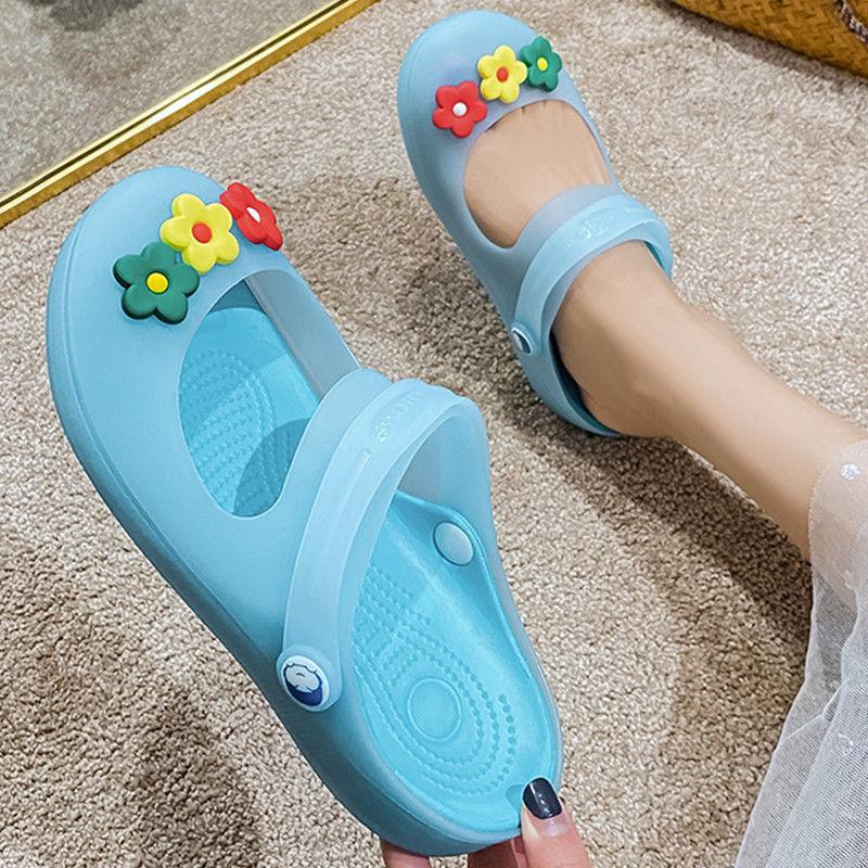 Женские летние босоножки с цветочным принтом Jelly - новые пляжные туфли Mary Jane на плоской подошве в корейском стиле