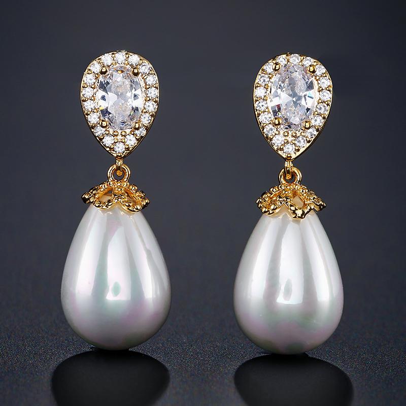 ZAKOL Brand Water Drop Simulated Zircon Dangle Earrings for Women Fashion Lady's Ear Accessory Wedding Engagement Party Zircon