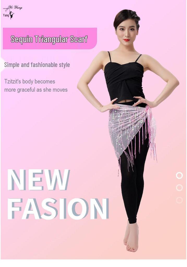 Sequin Tassel Belly Dance Triangle Scarf Waistband for Performance