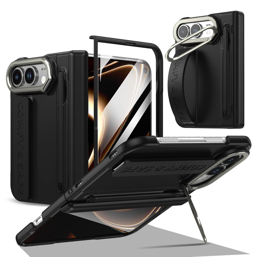For Apple iPhone Duo Case With Stylus Pen Holder Stylus Screen Protector Camera Stand Wristband Hinge Protection Phone Cover