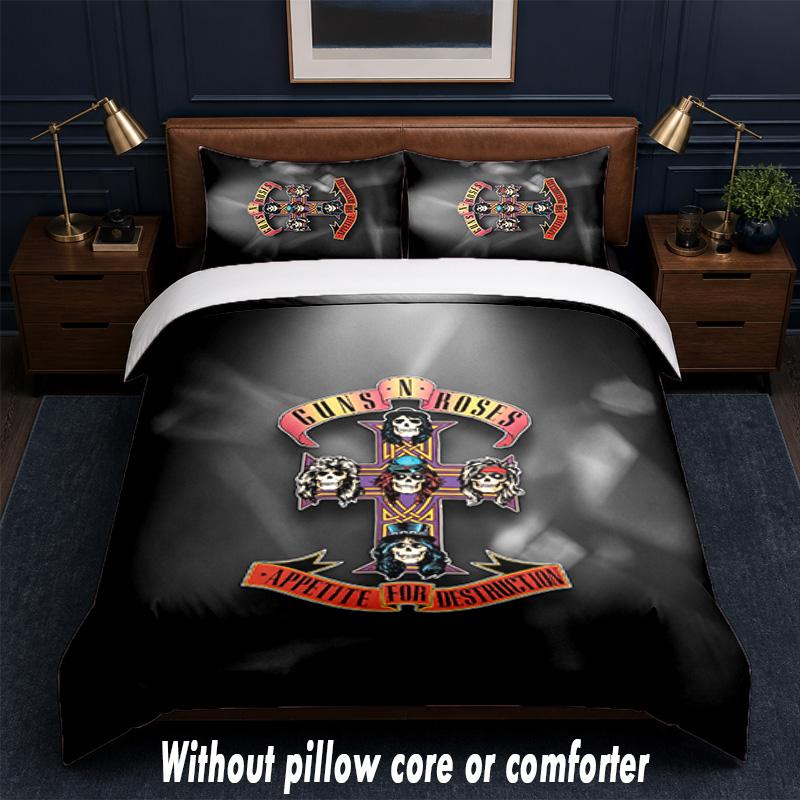 Guns N’ Roses Design Bed Bedding Set 1 Duvet Cover + 2 Pillowcases Soft Breathable Household Bed Linens