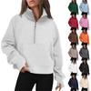 Женская толстовка с капюшоном из флиса с воротником-стойкой и однотонным принтом, с длинными рукавами и карманами, свободная, с застежкой-молнией на половину длины, с капюшоном