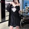 Spring/Summer sexy strap nightdress two-piece set with bra pads, private pure and alluring style women's loungewear ice silk nightwear
