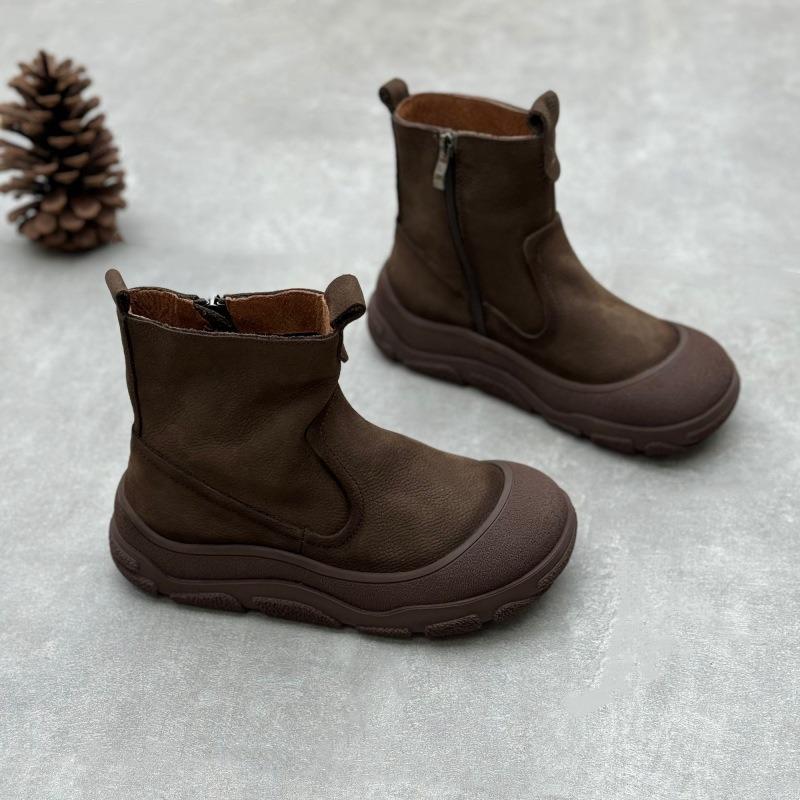 Винтажные кожаные короткие сапоги ручной работы, повседневные кожаные сапоги с толстой подошвой