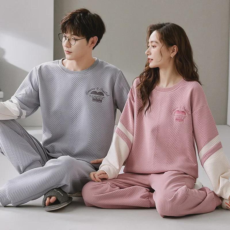 Cozy Winter Air Cotton Couple Pajamas Set: Warm Pullover Suit for Men and Women, Perfect for Home or Outdoor Wear