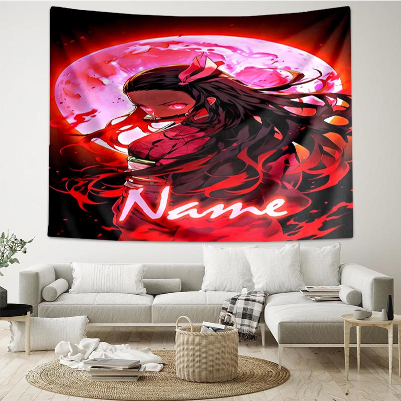 Custom Name Demon Slayer Print Tapestry, Backdrop, Easy Setup, Ideal for Bedroom, Office & Living Room, with Aesthetic Wall Hanging Decor.