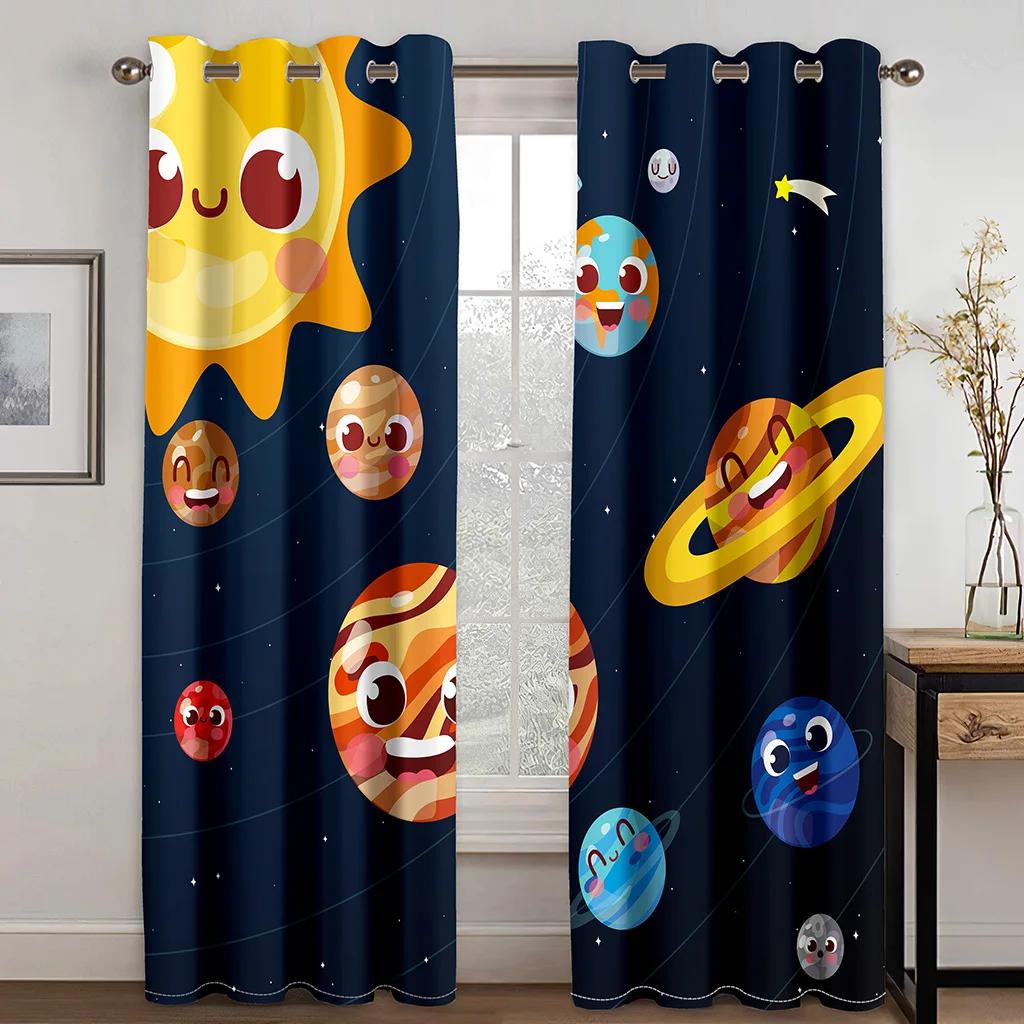 Космическая галактика Галактика Вселенная Забавные дети Мальчики Ребенок Светофильтрующие шторы Декор 2 панели Шторы для спальни Гостиная