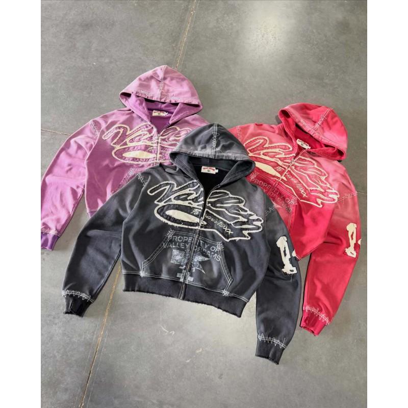 Gothic Y2K Streetwear Hooded Zip-Up Sweatshirt Women Oversized Fit Printed Design Casual Wear