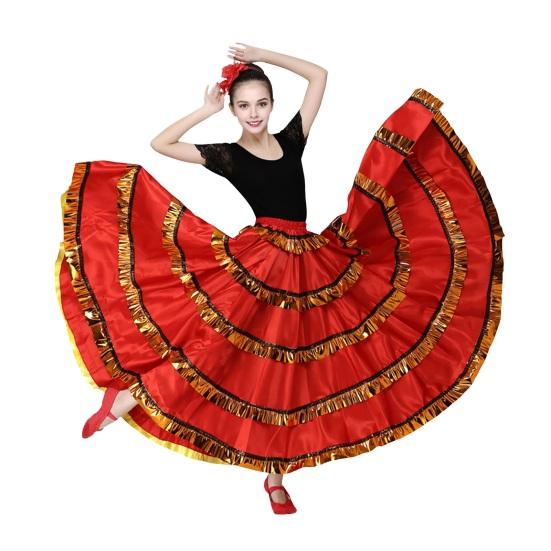 Женская макси-юбка с вышивкой многослойного торта, черная юбка 360, красная эластичная талия с цветными блоками, большая юбка