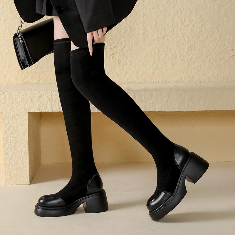Over-knee Boots Women's 2025 Autumn and Winter New High Boots Elastic Boots Women's Shoes Knight Boots Thick Leg Heel Boots