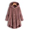 Women Plus Size Button Plush Tops Hooded Loose Cardigan Wool Coat Winter Jacket