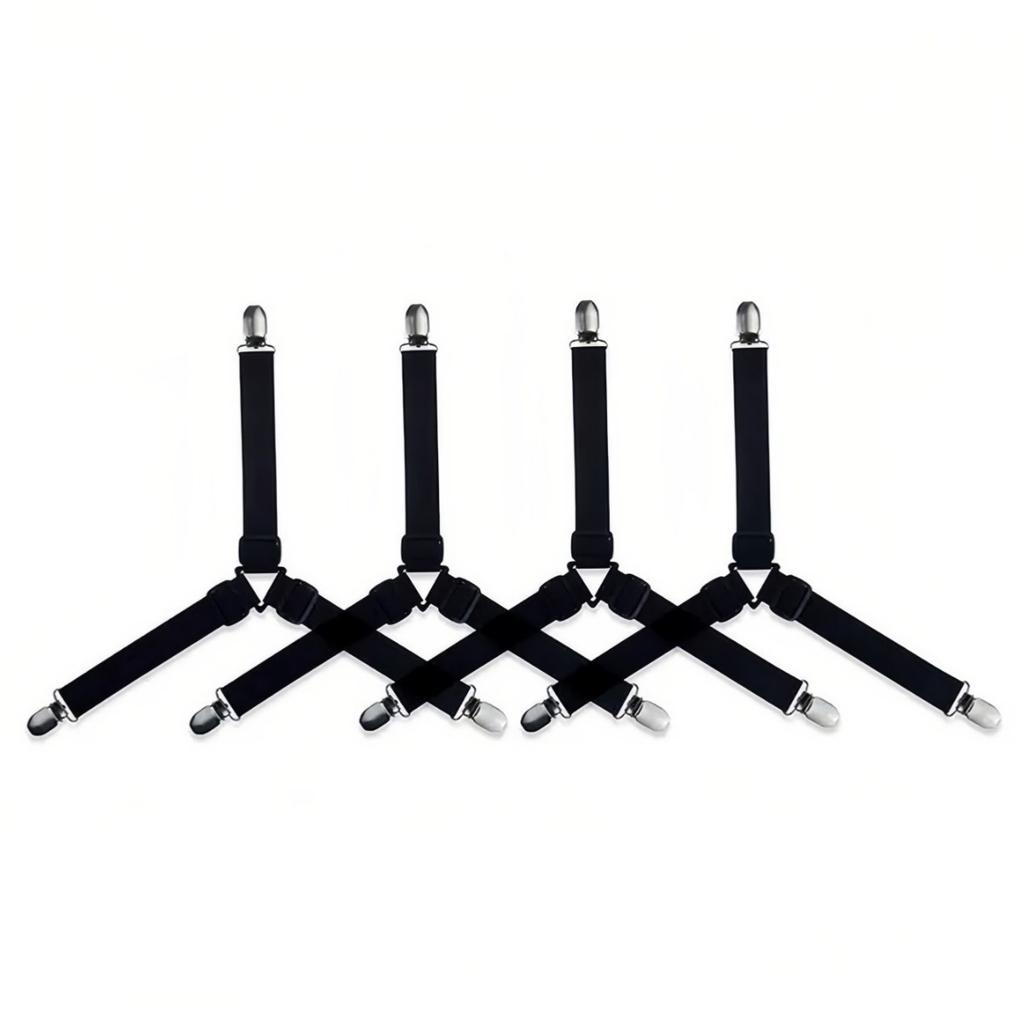 4pcs Adjustable Non-Slip Triangle Bed Sheet Straps with Clear Elastic Clips - Fit for Sofa Cushions & Bedding, Easy Clean, Bed Sheet Straps