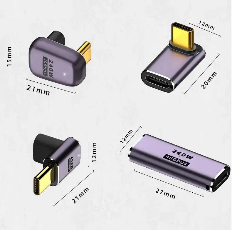 USB 4,0 PD 240 Вт, 8 К, 60 Гц, разъем для зарядного устройства для Macbook, 40 Гбит/с, высокоскоростной USB C OTG U-образный, прямой угловой адаптер «папа-мама»