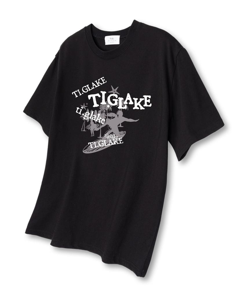 TI.GLAKE Palm Tree Surfing Oversized Short Sleeve T-Shirt Black