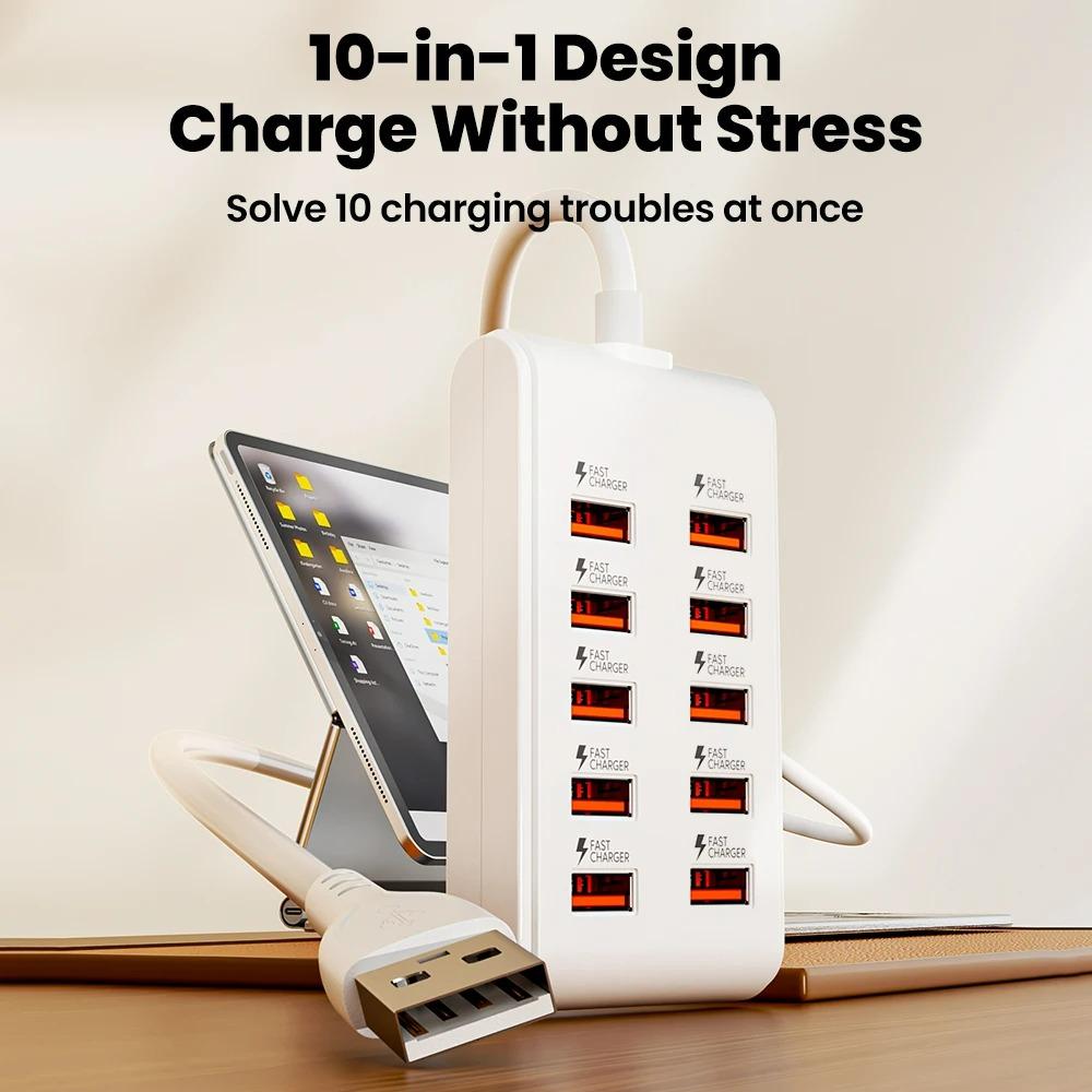 10 in 1 USB HUB Charger Fast Charging Phone Charger Poower Adapter USB Splitter Socket for Home Office Desktop Charging Station