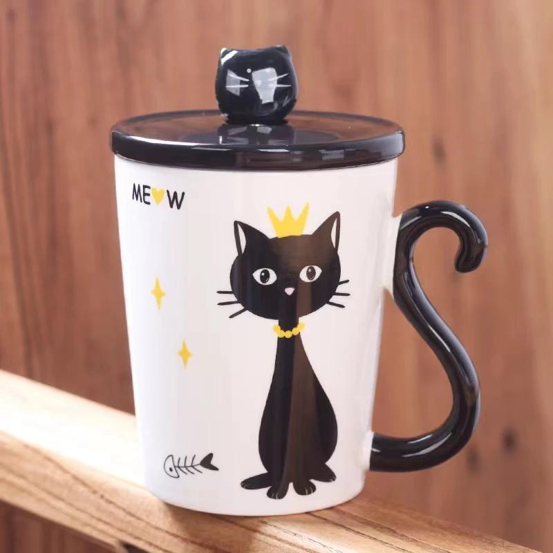 Кружка для пары Милая керамическая кружка для кота Кофе с крышкой Кружки большой емкости с изображением животных Креативная посуда для напитков Кофе Чай Новинка Подарки Молочная кружка