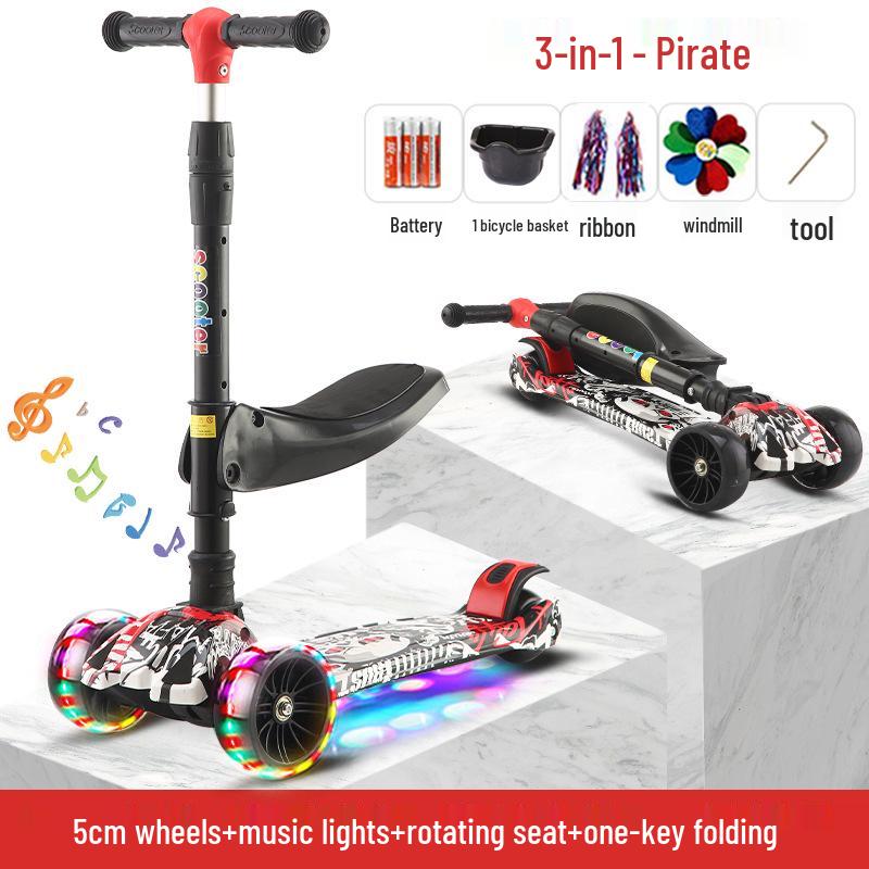 Three-in-One Foldable Children's Scooter with Flashing Pedal