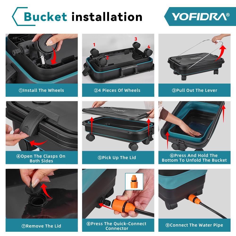 Yofidra Безщеточная мойка высокого давления 200 Бар, водяной пистолет для автомобиля + ведро, очиститель для сада, распылитель для аккумулятора Makita 21 В (штырь)