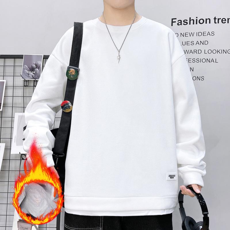 Толстовка с круглым вырезом мужская весна и осень модная однотонная корейская свободная повседневная куртка с длинными рукавами пуловер универсальная мужская одежда