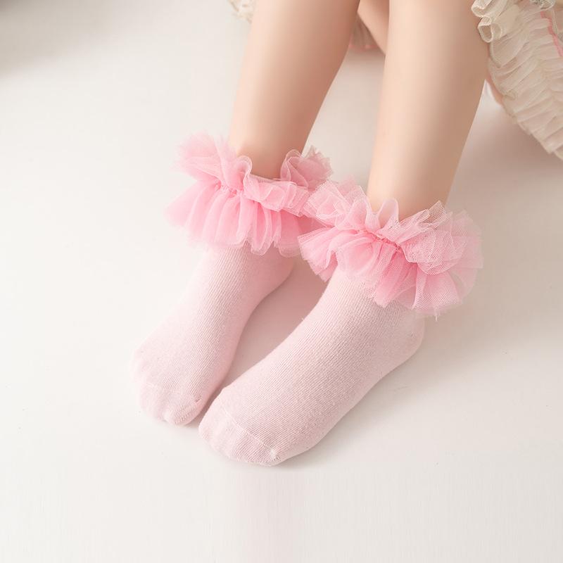 Children's Dance Socks - Pure Cotton Lace Socks for Girls, Black & White Latin Dance Styles for Spring & Autumn