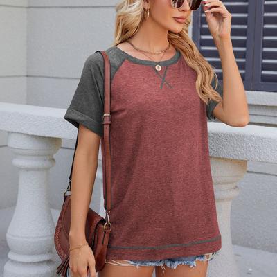 Весенне-летняя свободная футболка с круглым вырезом и короткими рукавами, разделенная цветом Clash
