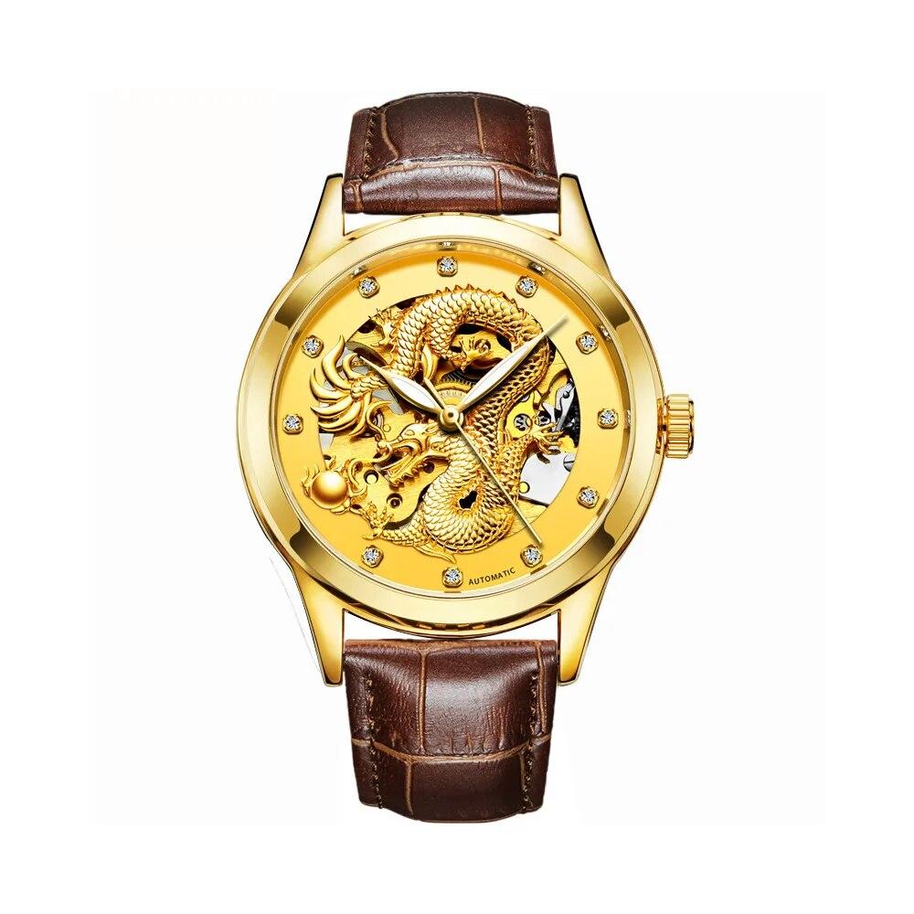 Gold Dragon Design Luxury Automatic Mechanical Watch for Men Super Brand Stainless Steel Luminous Waterproof Men's Watch