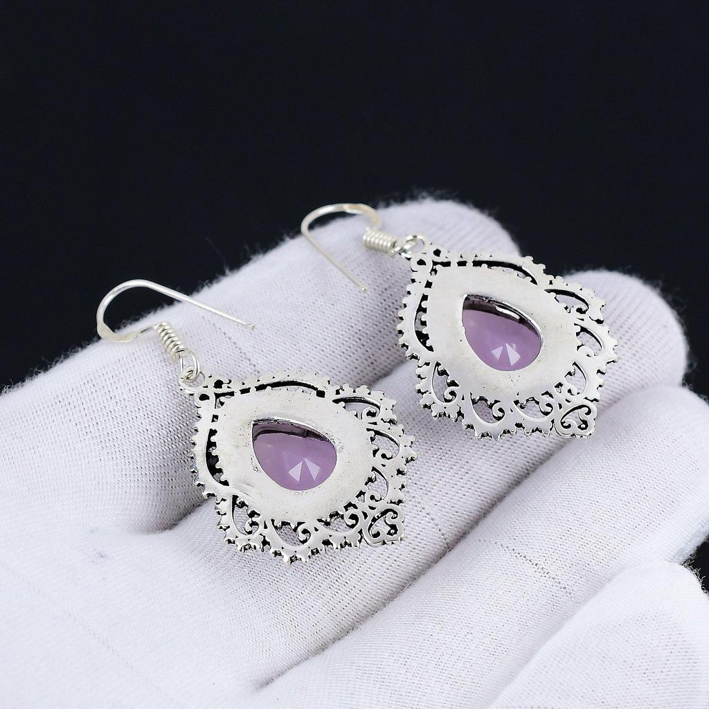 Серьги из розового кварца, серьги с драгоценными камнями, старинные серебряные серьги с драгоценными камнями из розового кварца, ювелирные изделия из цельного серебра 925 пробы, серьги с драгоценными камнями для нее