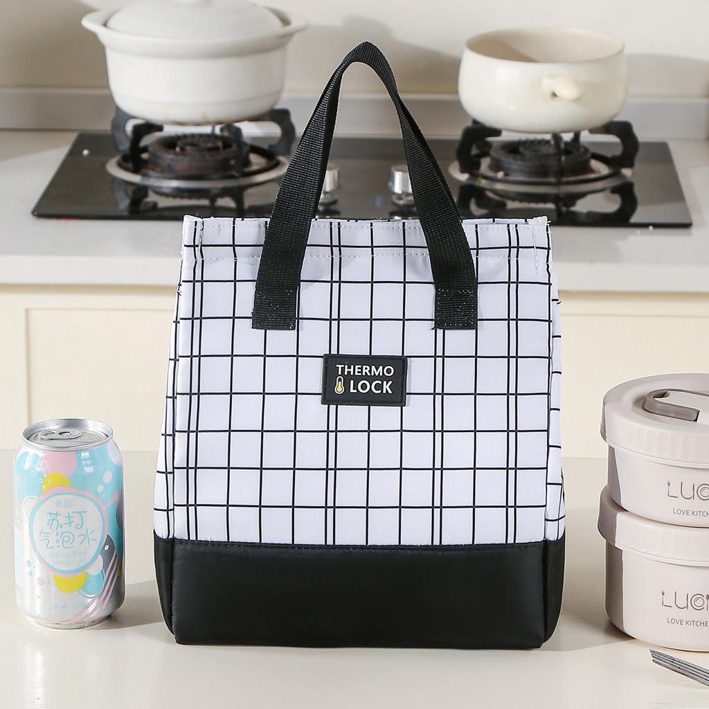 Grid Oxford Minimalist Lunch Bag Tote With Insulated Storage Commuters For
