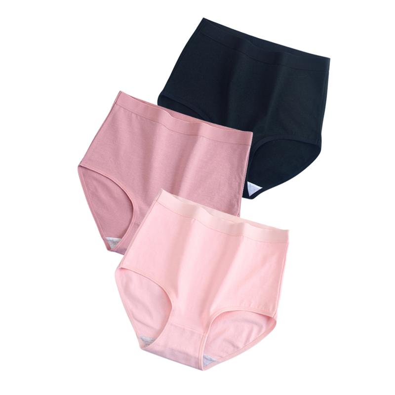3 шт./лот! Хлопковое нижнее белье, женские трусики с высокой талией, удобные однотонные трусы, большие размеры M-3XL