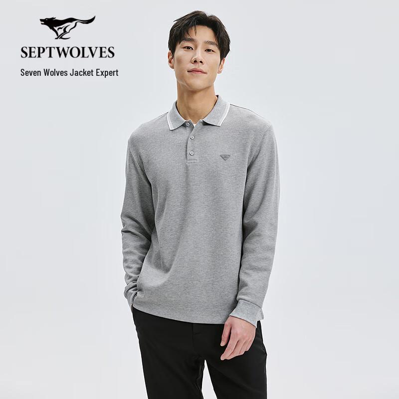 SEPTWOLVES Men's Textured Long-Sleeve Polo Shirt