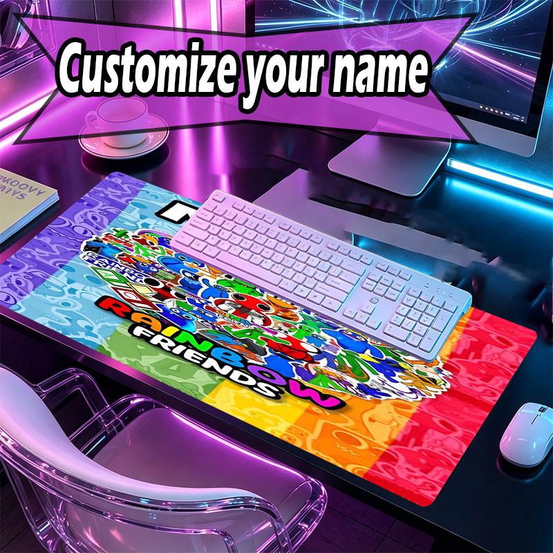 Custom Name Personalized Game Rainbow Friends Pattern Mousepad, Laptop PC Desk Mat, Decorative Desk Mat for Home Keyboard Pad Gift