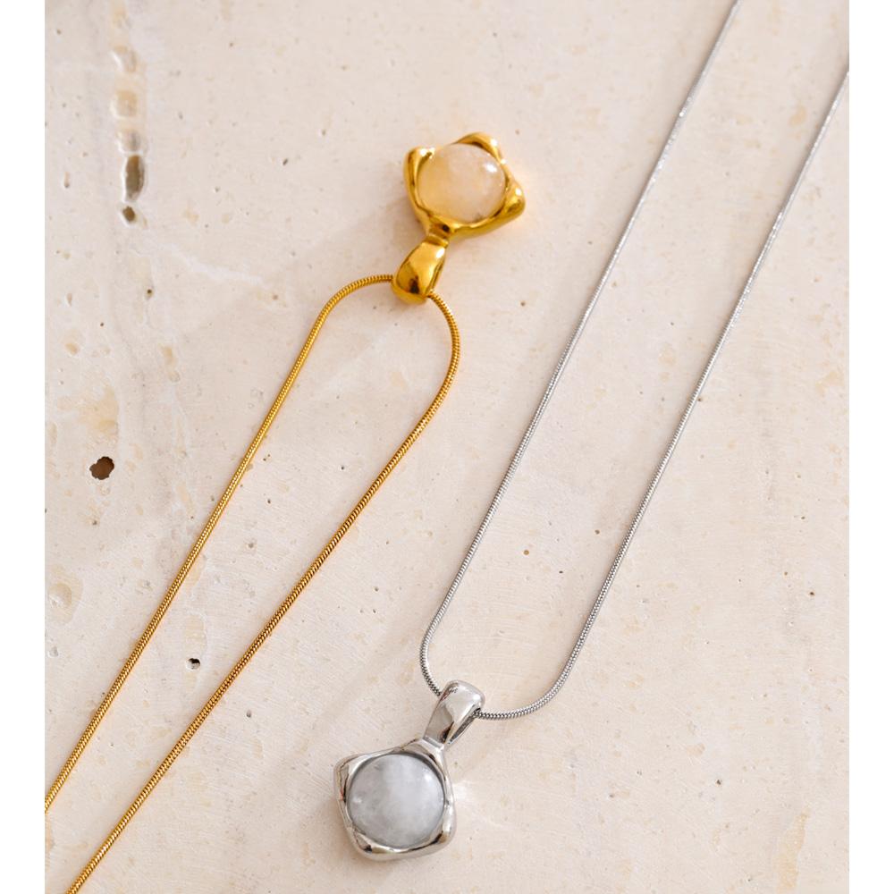 Eetit Stainless Steel Natural White Quartz Stone Pendant Necklace for Women Rust Proof Metal High Quality Trendy Jewelry