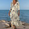 Платья для женщин Винтажный принт Туника с завышенной талией Миди платье Летнее Повседневное платье с рукавом 3/4