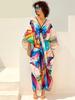 EDOLYNSA 2024 Fashion Butterfly Printed Plus Size Loose Kaftan Women's Bohemian Beach Dress Summer Swimsuit Cover-ups Casual House Robe Q1670