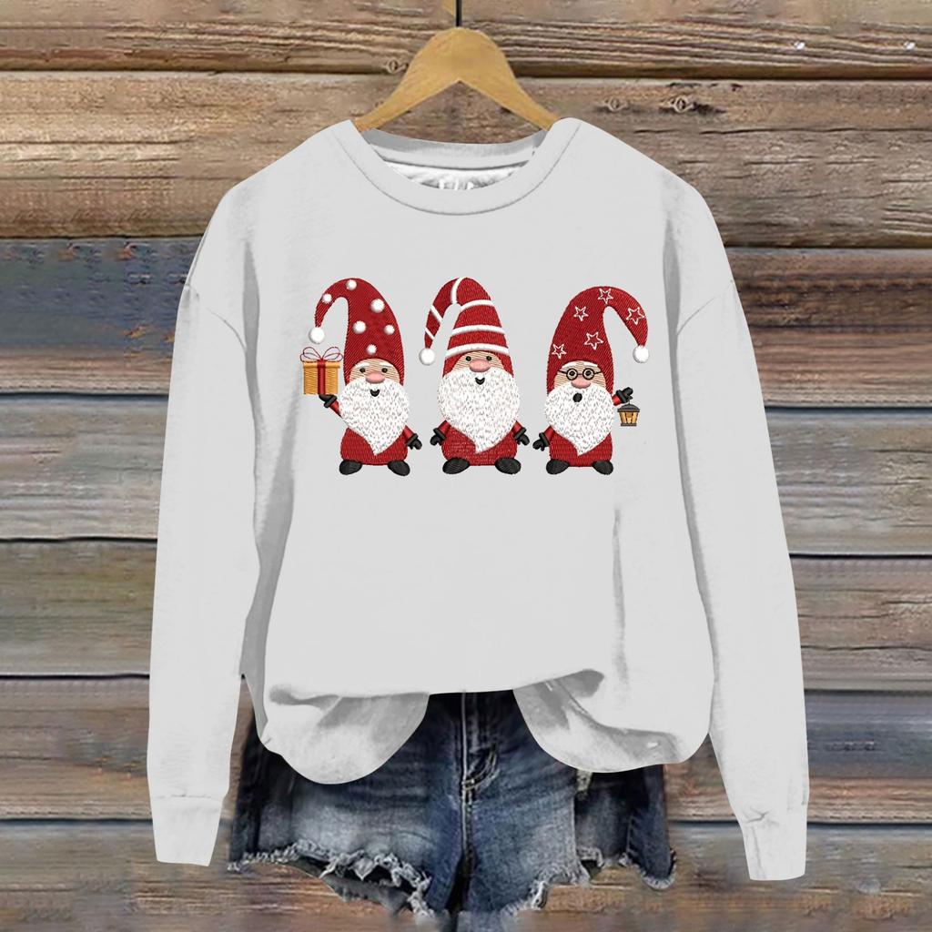 Женская модная рождественская свободная толстовка с длинным рукавом и круглым вырезом с мелким принтом