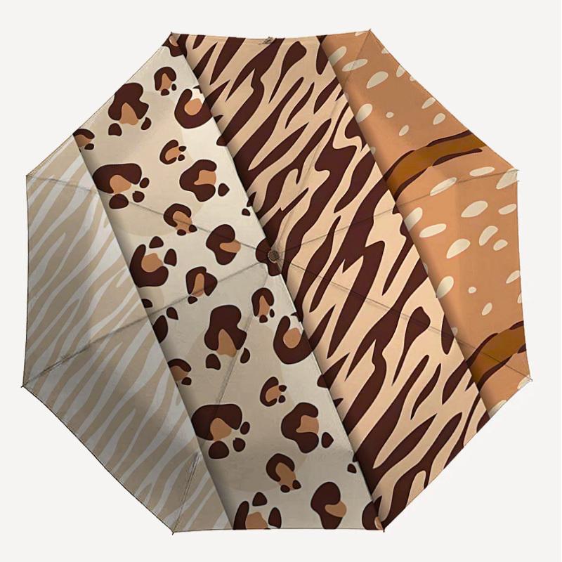 1PC Leopard Print Tiger Print Umbrella-8-Rib Reinforced, Automatic Open, Lightweight & Durable, Cute Fashion Accessory for Outdoor-T376