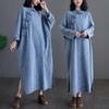 Women's Spring Literary Vintage Button Denim Dress Long Sleeve Elegant Loose Dresses