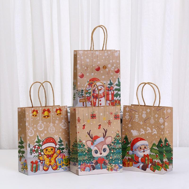 Gingerbread Man Printed Kraft Paper Gift Bag Christmas Party Favors Holiday Present