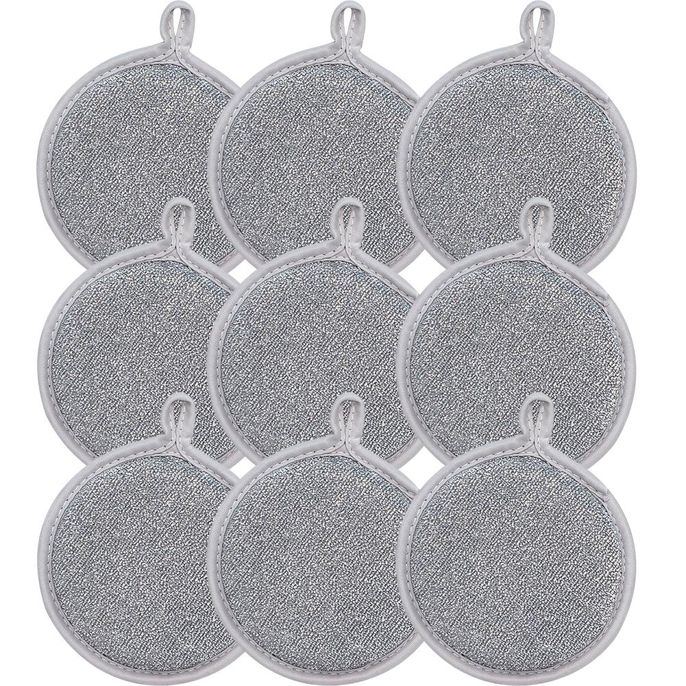 Двухстороннее чистящее средство для кастрюль, тряпки для мытья посуды, многоразовая металлическая чистящая салфетка, встроенная губка для кухонной посуды, кастрюль, сковородок, тряпка для влажной и сухой мытья посуды