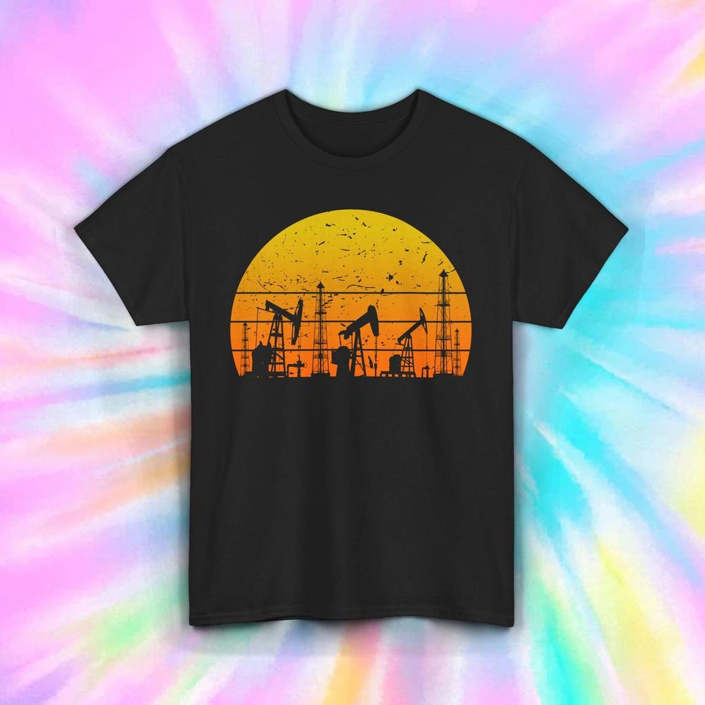 Silhouette of The Oil Field Shirt Sunset Pump Socket Pull Rod Piece Comfortable and Street Hip