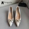 Fashion Crystal Bowtie Shoes Ladies Office Work Chunky High Heels Bridesmaid Wedding Pumps Woman Wedges Pointy Toe Mary Jeans Mujer
